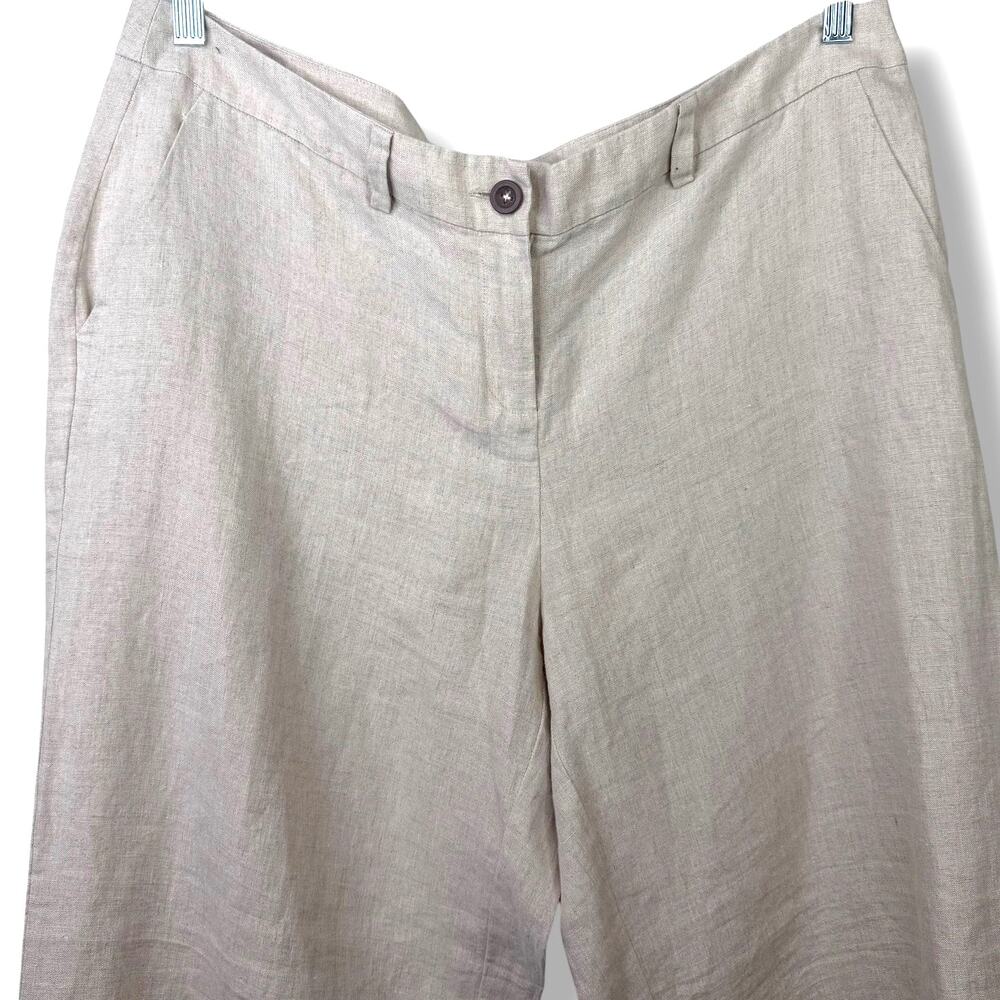 Eileen Fisher Wheat Beige Organic Linen Full Length Straight Wide Leg Trousers - Picture 4 of 7